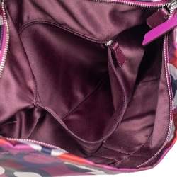 Pre Owned Coach Mulitcolor Op Art Scarf Print Satin and Leather Park Hobo