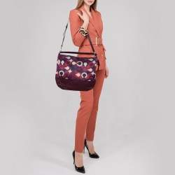 Pre Owned Coach Mulitcolor Op Art Scarf Print Satin and Leather Park Hobo