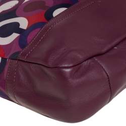 Pre Owned Coach Mulitcolor Op Art Scarf Print Satin and Leather Park Hobo