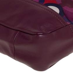 Pre Owned Coach Mulitcolor Op Art Scarf Print Satin and Leather Park Hobo