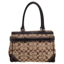 Pre Owned Coach Beige/Orange Signature, Suede and Python Stripe Hampton Tote