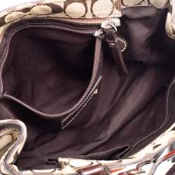 Pre Owned Coach Beige/Orange Signature, Suede and Python Stripe Hampton Tote