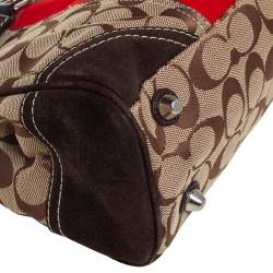 Pre Owned Coach Beige/Orange Signature, Suede and Python Stripe Hampton Tote