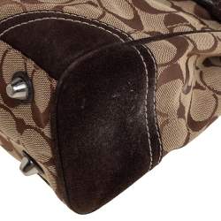 Pre Owned Coach Beige/Orange Signature, Suede and Python Stripe Hampton Tote