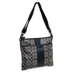 Coach Black Signature Coated Canvas and Leather Heritage Messenger Bag