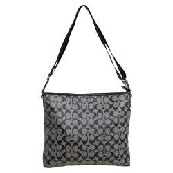 Coach Black Signature Coated Canvas and Leather Heritage Messenger Bag