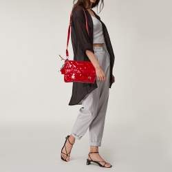 Pre Owned Coach Red Quilted Patent Leather Hippie Pocket Top Handle Bag