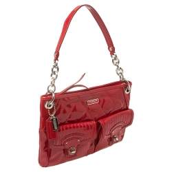 Pre Owned Coach Red Quilted Patent Leather Hippie Pocket Top Handle Bag
