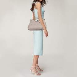 Pre Owned Coach Beige Matelassé Leather Kisslock Convertible Satchel