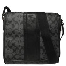 Coach Black/Grey Coated Canvas and Leather Messenger Bag