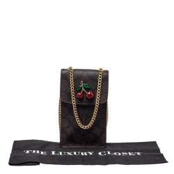 Pre Owned Coach Brown Signature Coated Canvas and Leather Cherry Detail Phone Crossbody Pouch