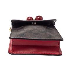 Pre Owned Coach Brown Signature Coated Canvas and Leather Cherry Detail Phone Crossbody Pouch