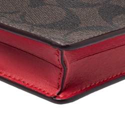 Pre Owned Coach Brown Signature Coated Canvas and Leather Cherry Detail Phone Crossbody Pouch
