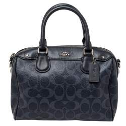 Pre Owned Coach Grey Signature Coated Canvas and Leather Mini Bennett Satchel