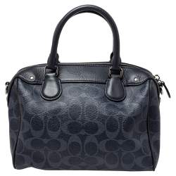 Pre Owned Coach Grey Signature Coated Canvas and Leather Mini Bennett Satchel