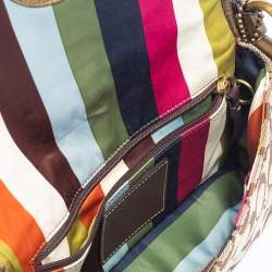 Pre Owned Coach Brown/Gold Leather And Monogram Canvas Shoulder Bag