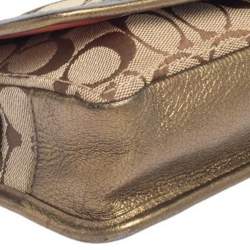 Pre Owned Coach Brown/Gold Leather And Monogram Canvas Shoulder Bag