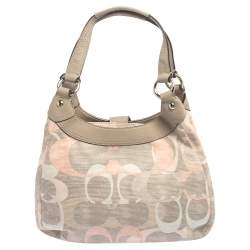Coach Tri Color Signature Fabric and Leather Hobo