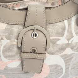 Coach Tri Color Signature Fabric and Leather Hobo