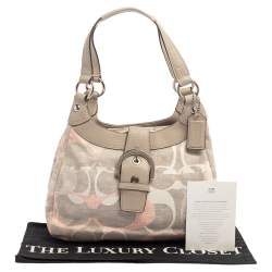 Coach Tri Color Signature Fabric and Leather Hobo