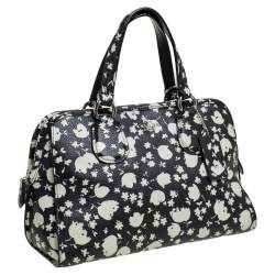 Pre Owned حقيبة ساتشل كوتش جلد أبيض/أسود