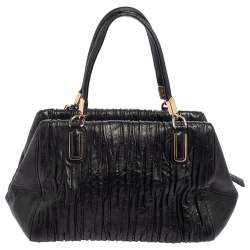Pre Owned Coach Black Gathered Leather Small Madison Twist Satchel