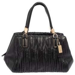 Pre Owned Coach Black Gathered Leather Small Madison Twist Satchel