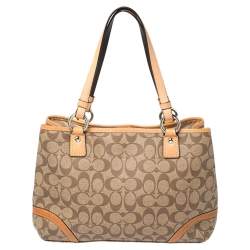 Coach Tan/Brown Signature Coated Canvas and Leather Trim Peyton Tote
