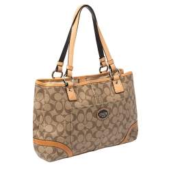 Coach Tan/Brown Signature Coated Canvas and Leather Trim Peyton Tote