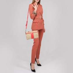 Pre Owned Coach Brown/Orange Signature Canvas and Leather Crossbody Bag