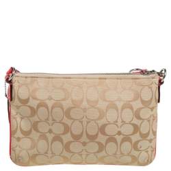 Pre Owned Coach Brown/Orange Signature Canvas and Leather Crossbody Bag