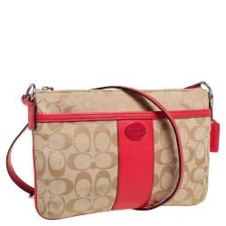 Pre Owned Coach Brown/Orange Signature Canvas and Leather Crossbody Bag