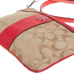 Pre Owned Coach Brown/Orange Signature Canvas and Leather Crossbody Bag