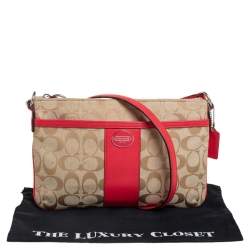 Pre Owned Coach Brown/Orange Signature Canvas and Leather Crossbody Bag