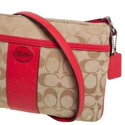 Pre Owned Coach Brown/Orange Signature Canvas and Leather Crossbody Bag