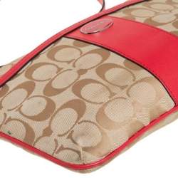 Pre Owned Coach Brown/Orange Signature Canvas and Leather Crossbody Bag
