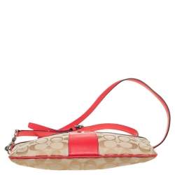 Pre Owned Coach Brown/Orange Signature Canvas and Leather Crossbody Bag