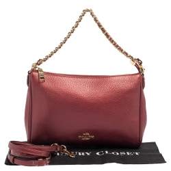 Pre Owned Coach Burgundy Leather Chain Baguette Bag