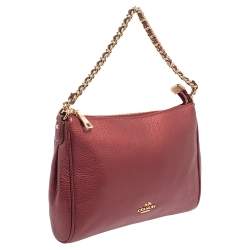Pre Owned Coach Burgundy Leather Chain Baguette Bag