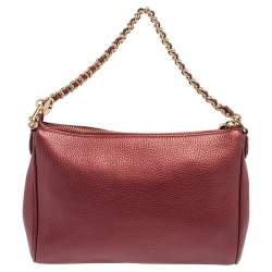 Pre Owned Coach Burgundy Leather Chain Baguette Bag