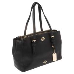 Pre Owned Coach Black Leather Small Turnlock Double Zip Convertible Tote