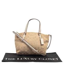 Coach Beige/White Signature Canvas and Leather MIni Kelsey Satchel