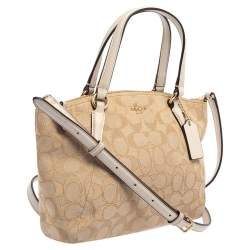 Coach Beige/White Signature Canvas and Leather MIni Kelsey Satchel