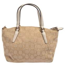 Coach Beige/White Signature Canvas and Leather MIni Kelsey Satchel