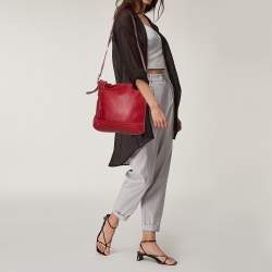 Pre Owned Coach Red Grained Leather Tassel Shoulder Bag