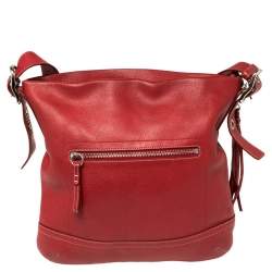 Pre Owned Coach Red Grained Leather Tassel Shoulder Bag