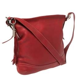 Pre Owned Coach Red Grained Leather Tassel Shoulder Bag
