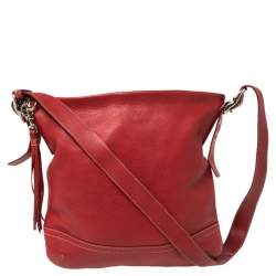 Pre Owned Coach Red Grained Leather Tassel Shoulder Bag