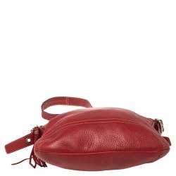 Pre Owned Coach Red Grained Leather Tassel Shoulder Bag