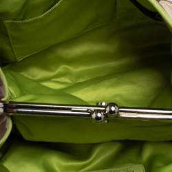 Pre Owned Coach Beige/Green Signature Canvas and Leather  Kisslock Framed Carryall Tote